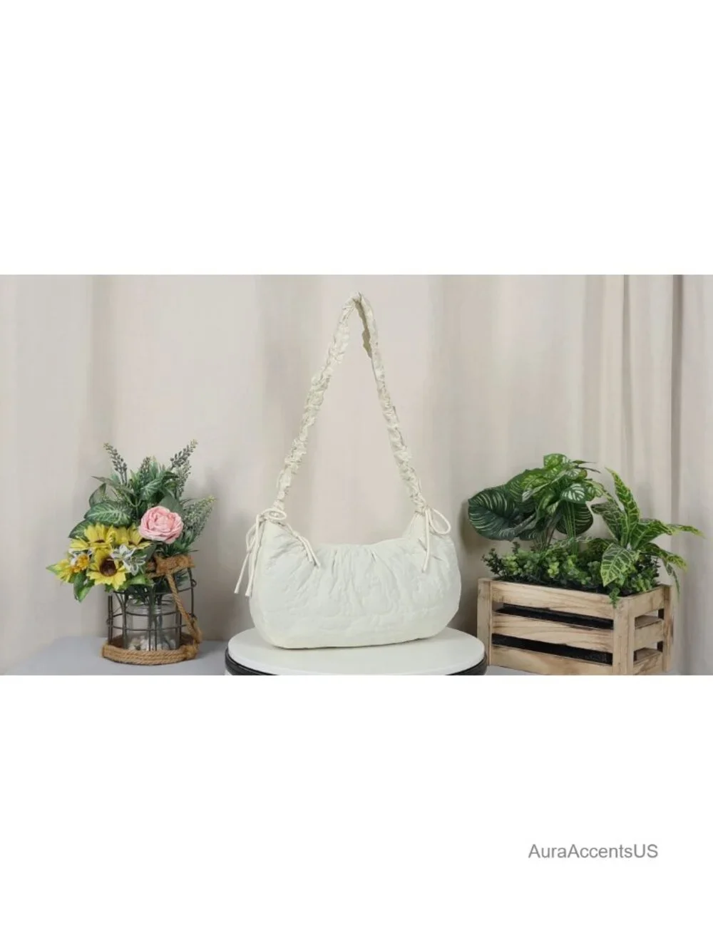 Quilted Nylon Crescent Hobo Bag with Adjustable Strap, Large Capacity Crossbody